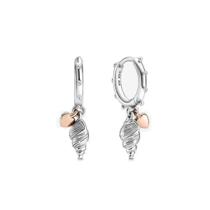 Aretes Pandora Candongas Corazón Oro Rosa Y Concha De Mar