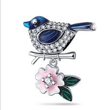 Charm Pandora Pajaro Y Flor Azul Brillante Circontias Plata S925 Original