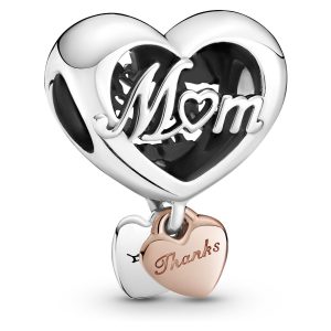 Charm Pandora Mamá Madre Gracias Por Estar Allí Dos Tonos Oro Rosa Y Plata S925 Original