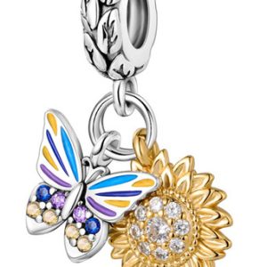 Charm Pandora Mariposa Y Girasol Flor Brillante Plata S925 Original