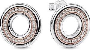 Aretes Pendientes Pandora Rose Signature Circulo Brillante Dos Tonos Oro Rosa Y Plata