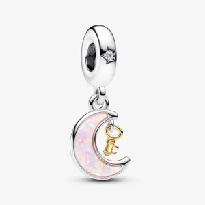 Charm Pandora Llave Y Luna Cree En Ti Mismo Dos Tonos Plata Y Oro Original