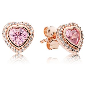 Aretes Pandora Rose Corazón Flotante Rosa Oro Rosa