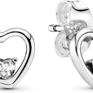 Aretes Pandora Corazón Doble Relieve Brillantes Plata S925 Original