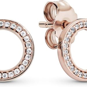 Aretes Pendientes Pandora Rose Circulo Brillante Oro Rosa