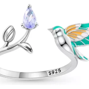 Anillo Pandora De Compromiso Colibrí Piedra Lila Plata S925 Original