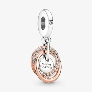 Charm Pandora Circulo Enlazado Juntos Por Siempre Dos Tonos Oro Rosa y Plata
