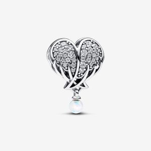 Charm Pandora Alas De Ángel Corazón Brillante Perla Plata S925 Original