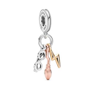 Charm Pandora Harry Potter Simbolos Rayo Escoba Gafas Tres Tonos