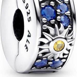 Charm Clip Pandora Sol Luna Estrella Azul Plata Original