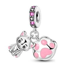 Charm Pandora Gato Mascota Gata Huella Rosa Plata S925 Original