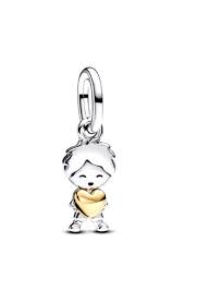 Charm Pandora Niño Corazón Dorados Dos Tonos Oro Y Plata