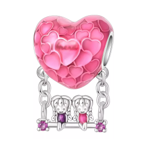 Charm Pandora Corazón Rosa Niñas Amigas Hermanas Plata S925 Original