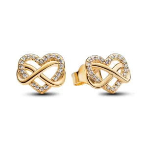 Aretes Pandora Shine Corazón Infinito Brillante Oro Dorado