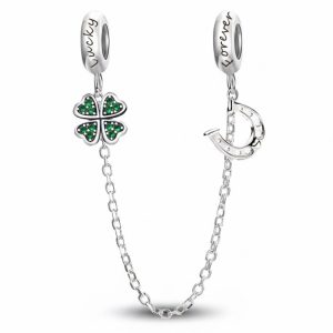 Cadena de Seguridad Pandora Trébol Y Herradura De La Suerte Plata S925 Original