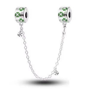 Cadena de Seguridad Pandora Trébol De La Suerte Plata S925 Original