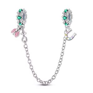 Cadena de Seguridad Pandora Herradura Y Mariquita Plata S925 Original