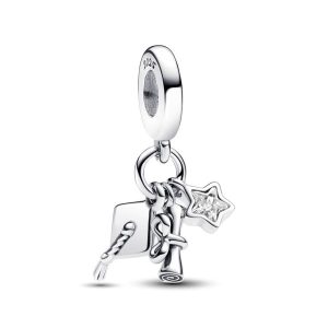 Charm Pandora Grado Graduación Prom 2025 Birrete Triple Plata Original