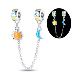Cadena de Seguridad Pandora Sol Y Luna Brilla En la Oscuridad Eclipse Plata S925 Original