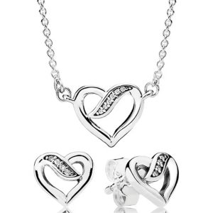 Set De Collar Y Aretes Pandora Corazón Enlazado En Plata S925