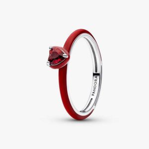 Anillo Pandora De Compromiso Corazón Chakra Rojo Ruby Elegante